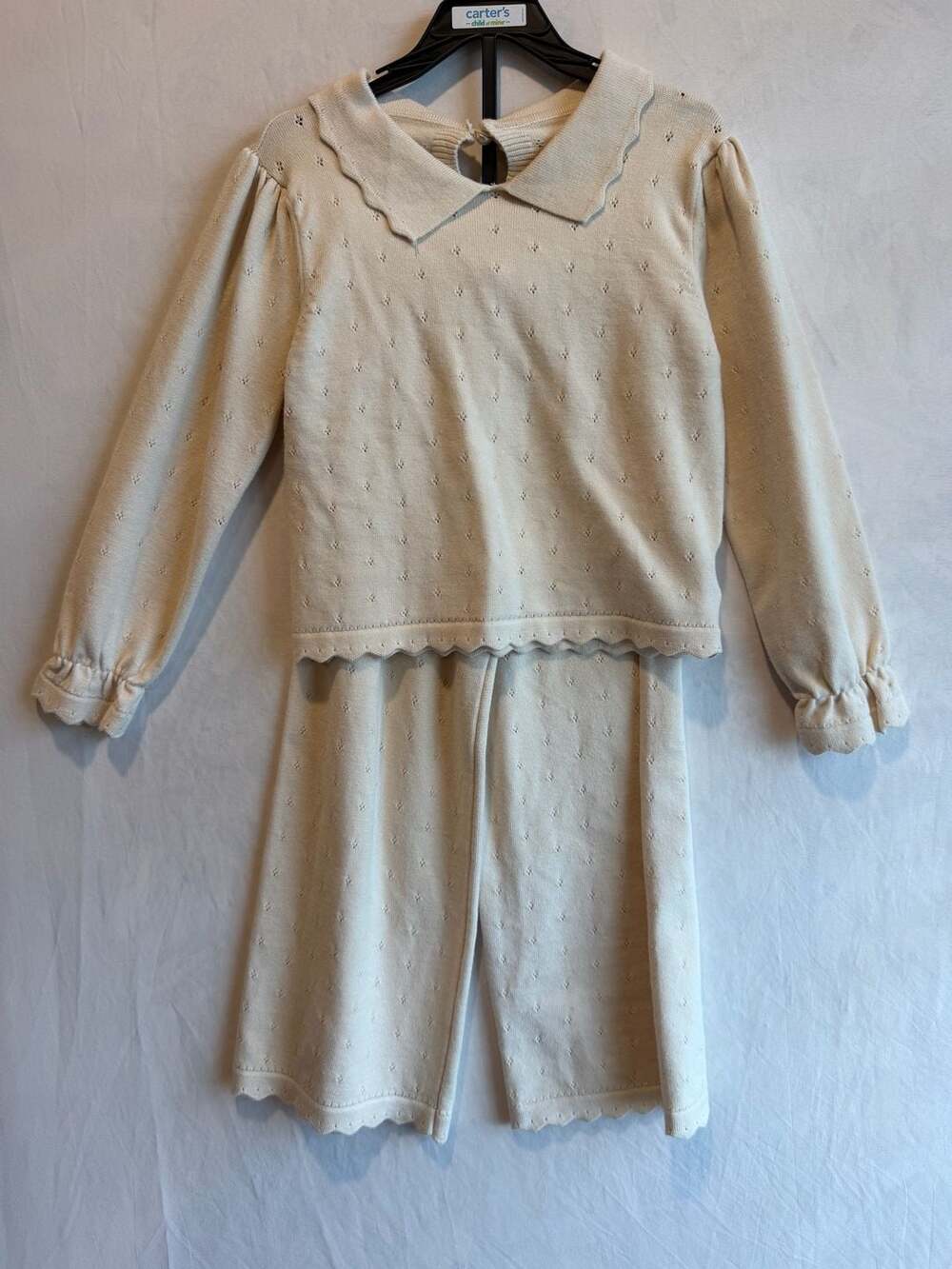 Dazy Kids Girls Pointelle Knit Sweater and Pants Set with Peter Pan Collar